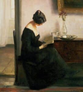 femme lisant dans un interieur Carl Holsoe